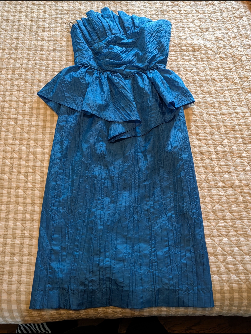 Blue Strapless Peplum Formal Dress